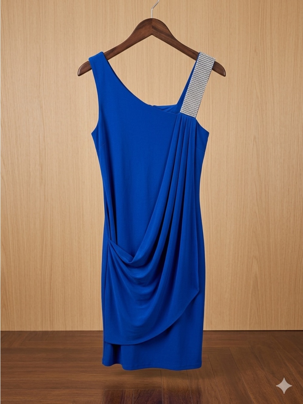 Frank Lyman Design Royal Blue One-Shoulder Dress with Embellished Strap